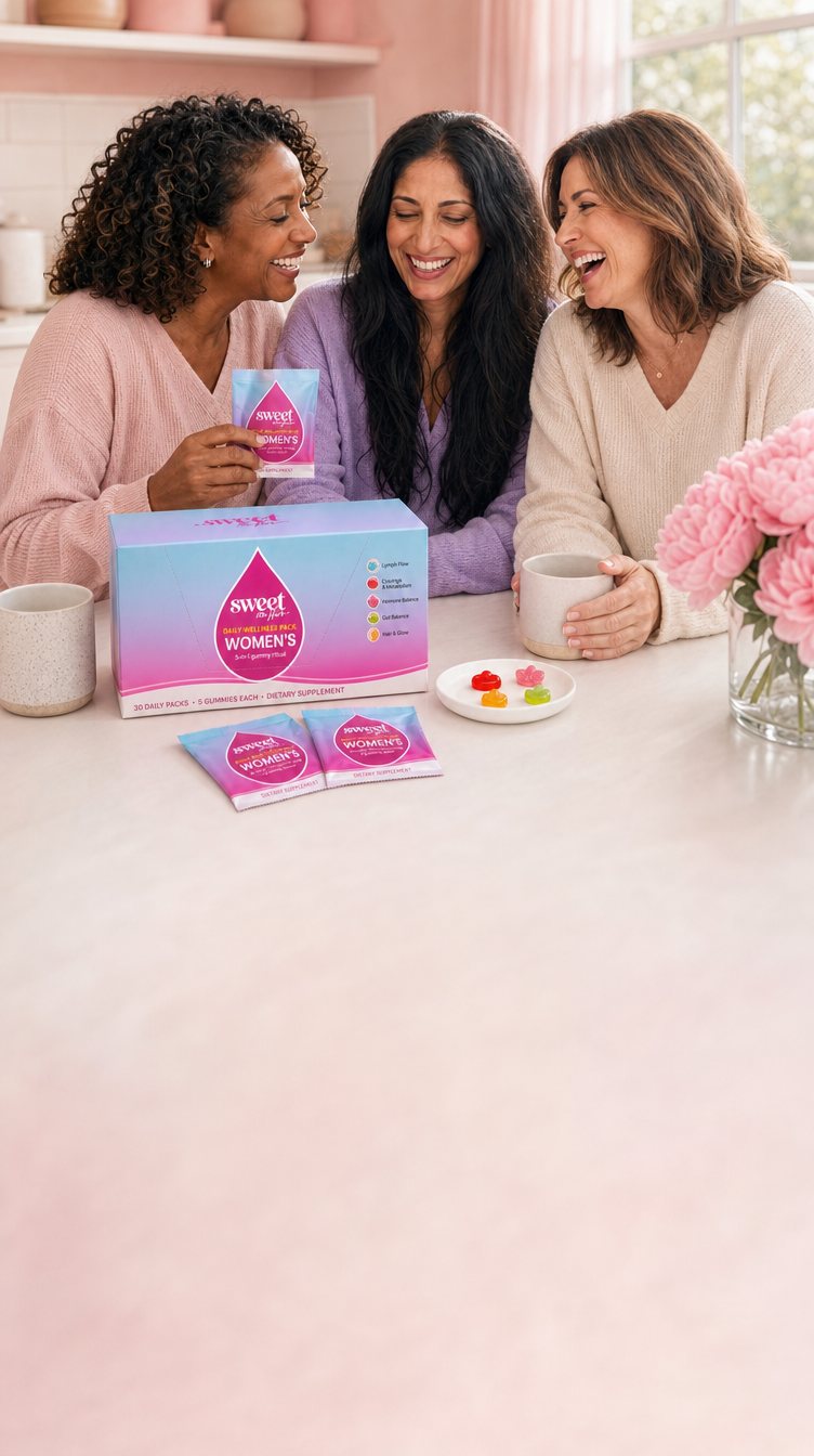 Woman at the breakfast table holding a Daily Wellness Pack sachet